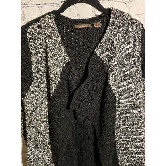 Heather B Open Front Cardigan Sweater Size L Two Tone Black Grey Knit - Picture 8 of 8